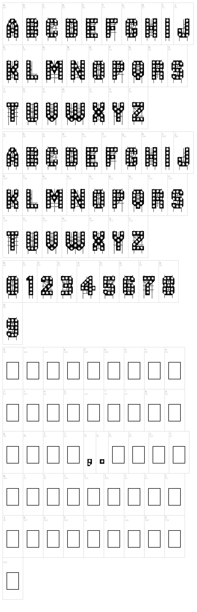 On The Tops Lights font map